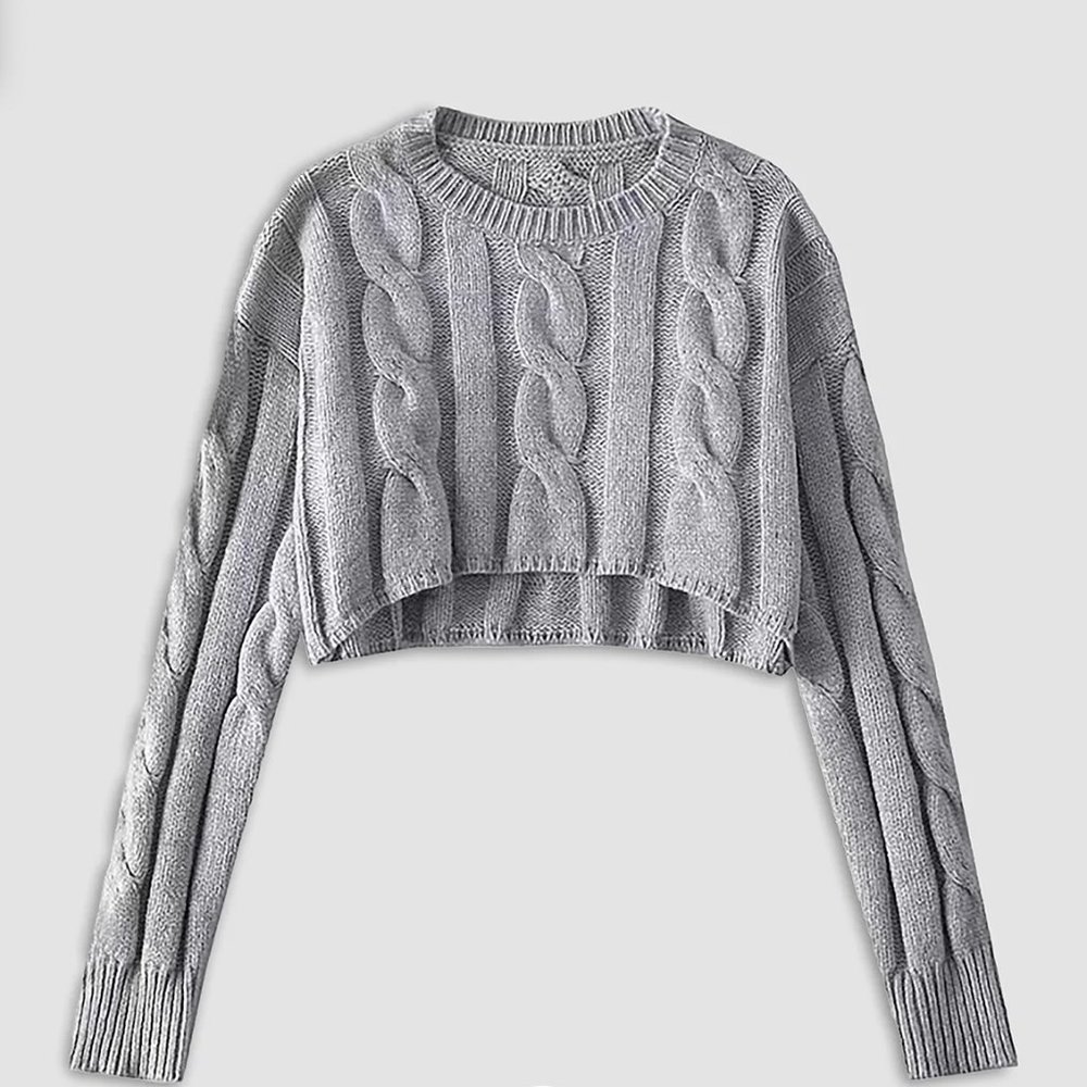 Grey Cropped Knit Sweater